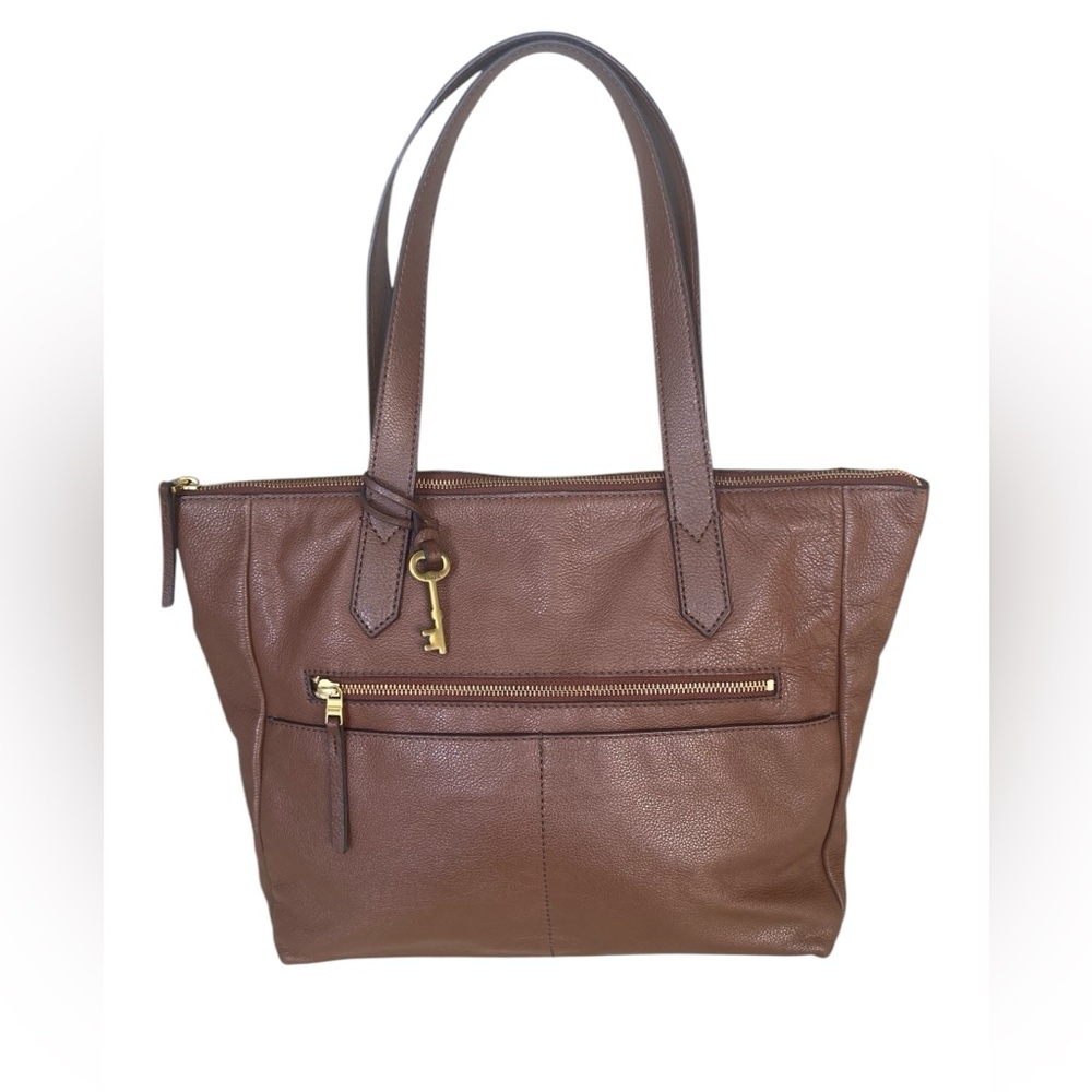 Fossil Fiona Tote in Brown Pebbled Leather Large Shopper Purse Bag